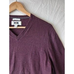 Joseph Abboud Fine Merino Wool V-Neck Sweater Marooon Mems Medium